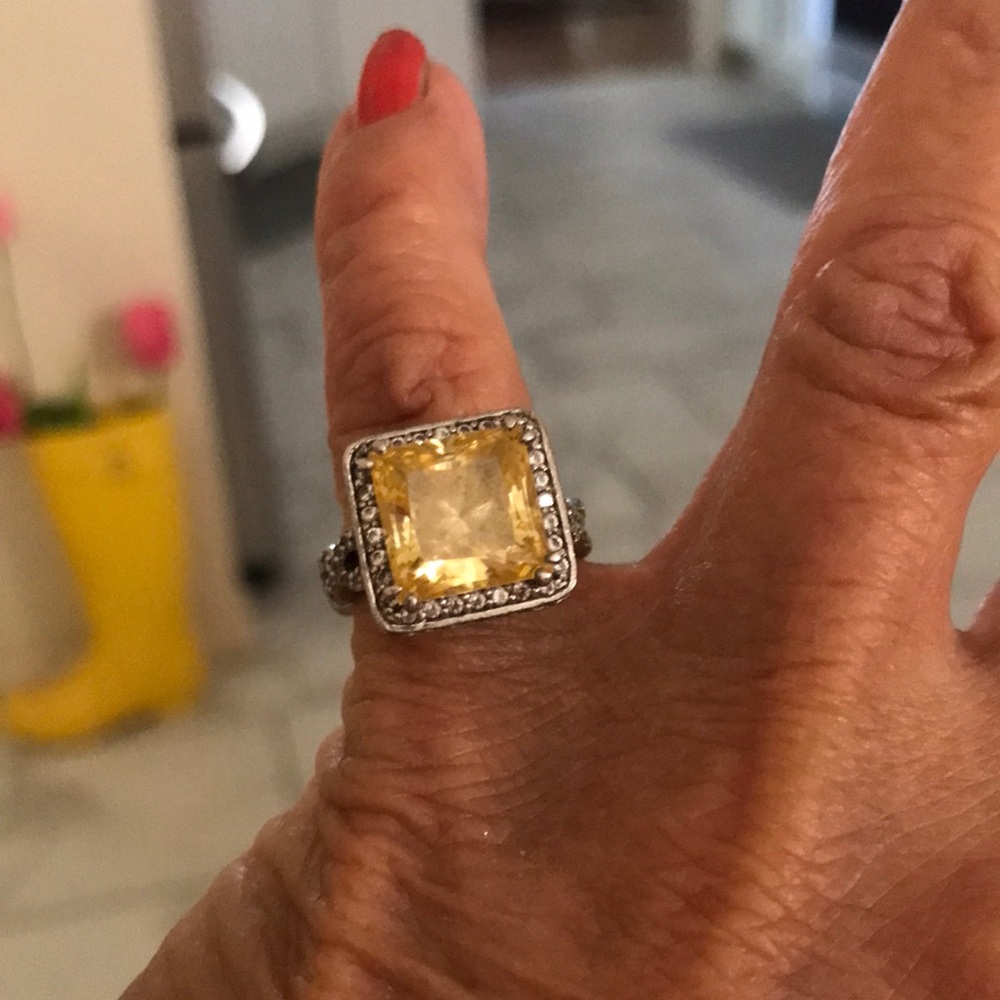 Yellow Cushion-Cut Halo Ring with Clear Accents - Women Jewelry